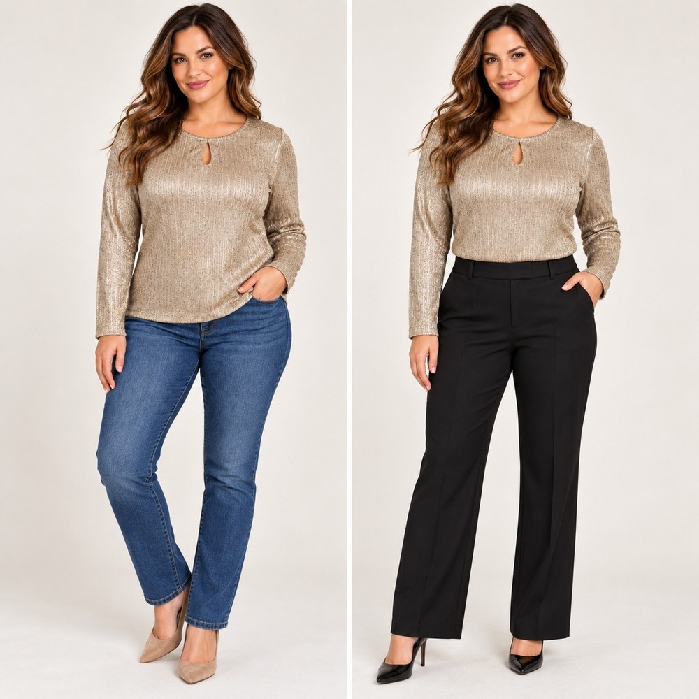 INC International Concepts Womens XL Gold Metallic Ribbed Keyhole Top Holiday